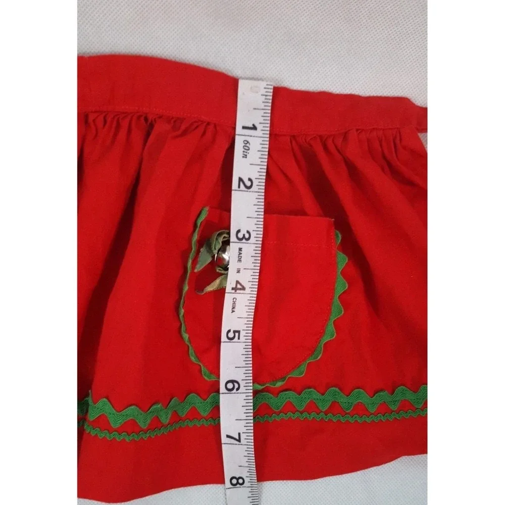 Childs Vintage Half Apron Christmas Red  Jingle Bells Green Rick Rack